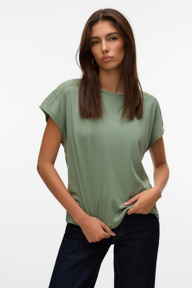 VMEMMY SS LACE TAPE TOP JRS NOOS 10325735 Hedge Green